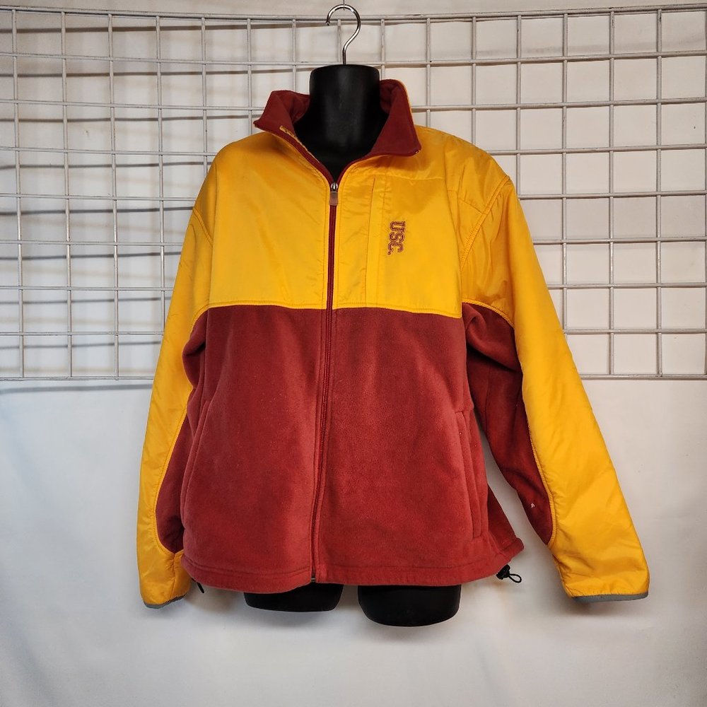 XL Mens Vintage y2k 90s ESPN Fleece Jacket Trojans red Yellow zip up long sleeve